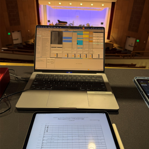 The setup from the command center for this piece.
